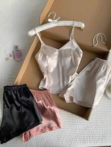 Comfortcana 3件套女士纯色吊带背心和短裤睡衣套装 - 彩色 - 查看 3