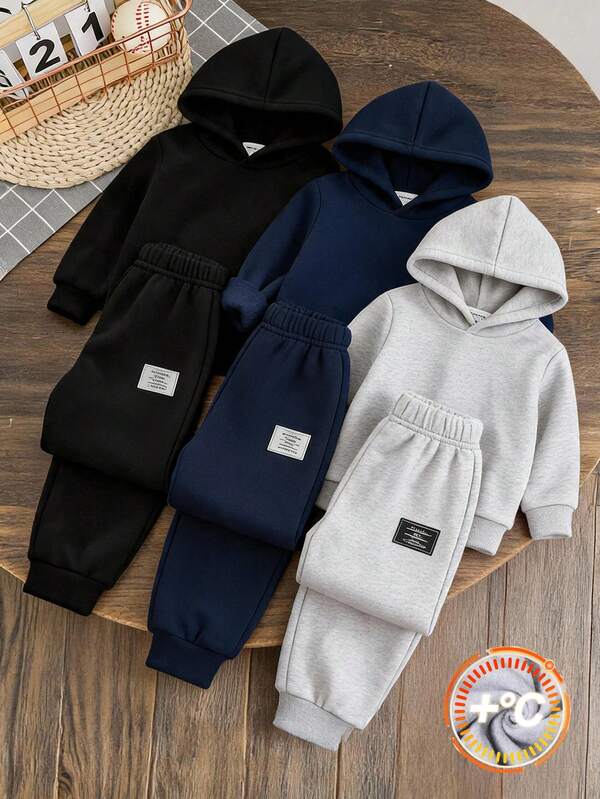 SHEIN 3 قطع/مجموعة بنطال رياضي كاجوال بخصر مطاطي من الصوف للأولاد الصغار، بنطال رياضي للأطفال متعدد الاستخدامات، خريف/شتاء