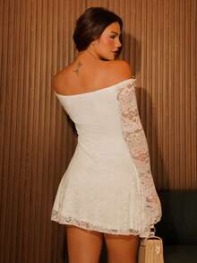 Vivi Wanderley Valentine's Day Elegant Romantic Date Floral 3D Tassel Lace Off Shoulder Waist-Cinched A-Line White Dress,White Graduation Dress Spring/Summer Fairycore,Graduation,Graduation Dresses For Women,Back To School Dress - White - View 2