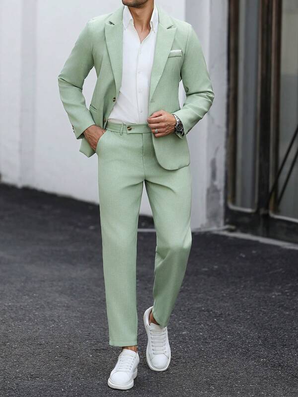 Manfinity Mode Conjunto de traje casual de negocios de unicolor para hombres, diseño de bolsillo, adecuado para el desplazamiento diario, ambiente de trabajo relajado o ocasiones semiformales, también es un regalo ideal para el novio y el esposo