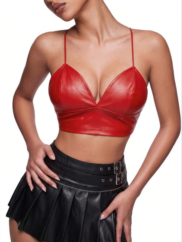 SHEIN ICON PU皮革吊帶短上衣