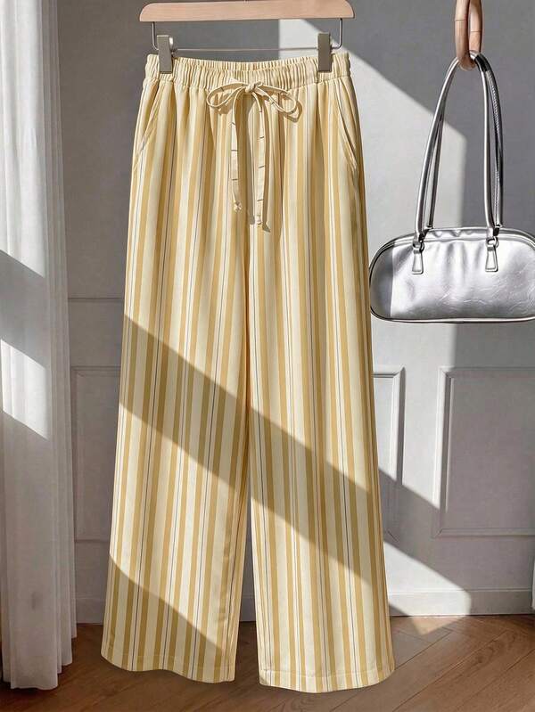 Comfortcana Pantalones largos casuales versátiles de uso diario a rayas para mujer
