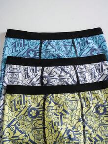 SHEIN | PAW Patrol 3pcs Young Boy Cute & Adorable Elastic Waist Boxer Briefs - Blue and White - View 3