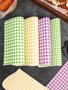 100pcs Oil-Proof Baking Paper Suitable For Cake, Sandwich, Picnic With 5 Different Style; Grid Wrapping Paper For Fast Food, Basket Liner - Multicolor - View 8