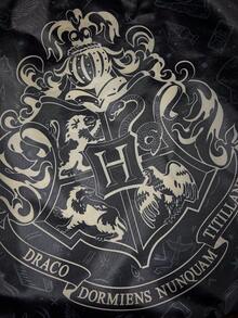 HARRY POTTER X SHEIN 大學校徽印花聚酯纖維可折疊托特包，緊湊折疊設計，適用於超市購物、日常雜務與旅行使用，大容量且耐用 - 卡其色黑色 - 查看 3