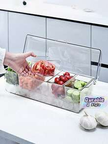 1 Set Transparent Refrigerator Organizer With 5 Removable Compartments & Ice Base, Food Storage Container For Fruits, Vegetables & Salads, Durable Kitchen Fridge Bin With Lid For Freshness - Clear - View 1