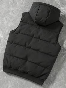Manfinity Homme Men's Winter Casual Versatile Sleeveless Hooded Jacket - Black - View 3