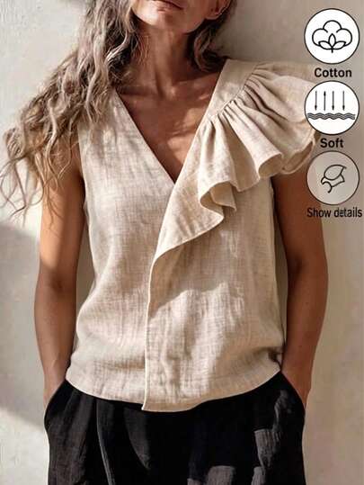 Balvessa Blusa de mujer de unicolor con diseño de volantes multicapa para mujeres de mediana edad & ancianas