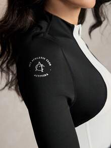 Activina 女款黑白配色插肩袖半開襟金屬拉鍊立領馬術上衣 - 黑與白 - 查看 7