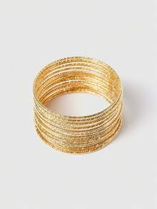 SHEIN BAE European And American Fashion 2.0 Thickened New Style Glittering Starry Sky 20-Loop Bangle Bracelet For Women, Suitable For Gift, Daily Wear, And Parties - Gold - View 4