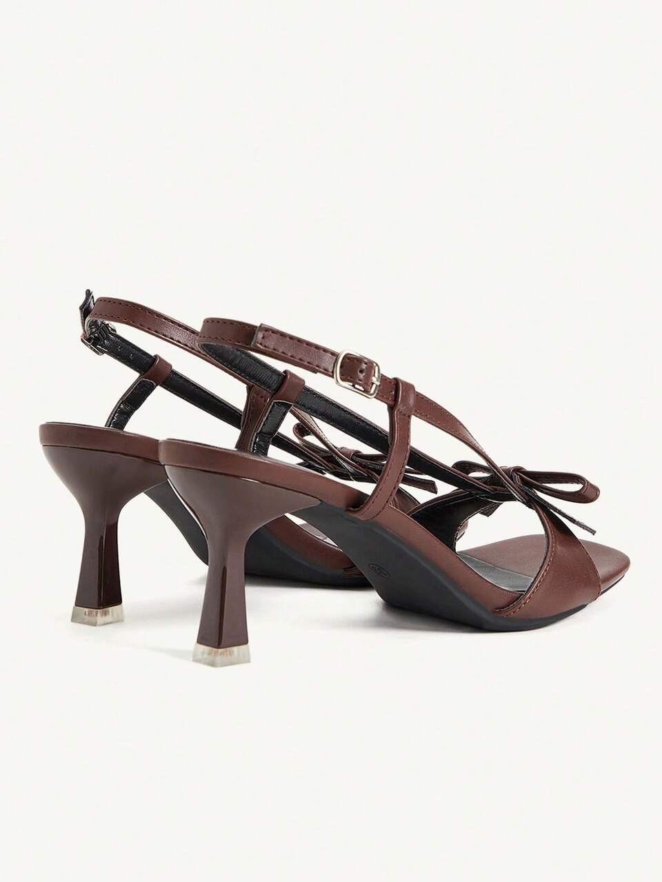 CUCCOO CHICEST French Retro Brown Bow Square Toe Sandals, Buckle Back Strap High Heel Open Toe Summer Women's Shoes
