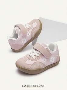 Cozy Pixies Four Seasons Simple Versatile Design Flower Embroidery Fun Pattern Comfortable Non-Slip Pastoral Soft Sole Baby Girl Flat Bottom Children's Sneakers - Pink - View 2
