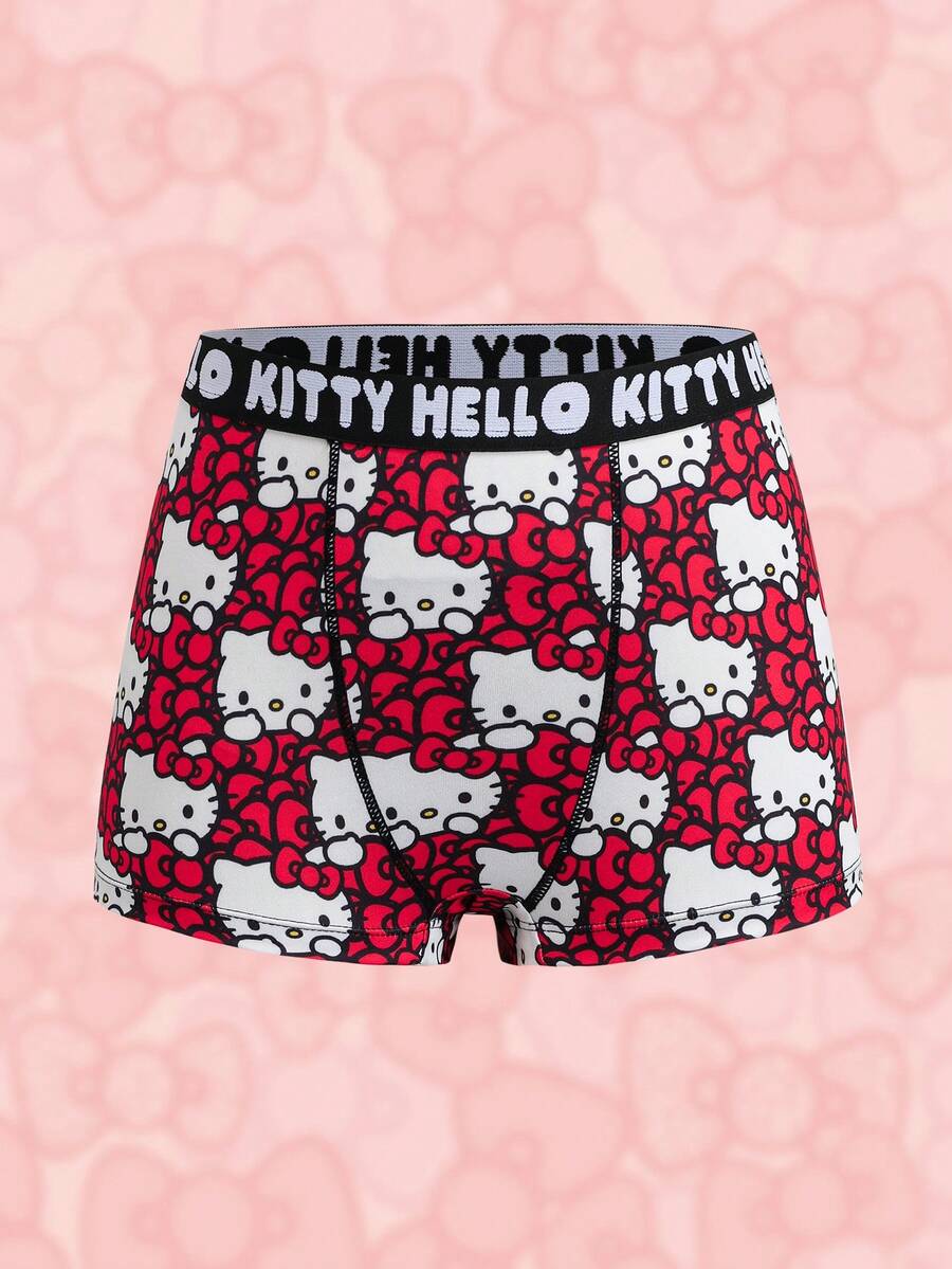 HELLO KITTY AND FRIENDS | SHEIN Women's Letter Waistband Cartoon Print Boxer Briefs - Red - View 1