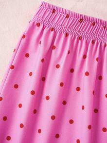HELLO KITTY AND FRIENDS | SHEIN Celana Pendek Cami Motif Polkadot Kartun untuk Anak Perempuan Remaja - Berwarna merah muda - View 5