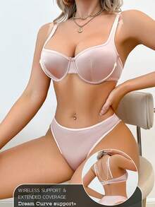 SHEIN Bộ 2 áo ngực có gọng màu trơn thời trang thoải mái - Màu Hồng  San hô - Xem 6