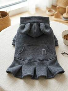 PETSIN 1pc Pet Dark Gray Hooded Pleated Skirt, A Universal Clothing For Cats And Dogs, Suitable For Casual Daily Wear In Spring And Autumn Weather, And For Outdoor Walks - Dark Grey - View 1