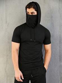 Manfinity Homme Men's UV Protection Short Sleeve Hooded Surf Suit - Black - View 6