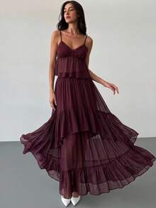 Aloruh Women's Elegant Purple-Red Knit Set, Bohemian Romantic Camisole Top + Skirt 2-Piece Set, Suitable For Commuting And Dating,Y2K,Summer 2pcs.Beach,Boho - Purple - View 5