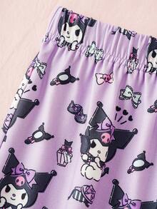 HELLO KITTY AND FRIENDS | SHEIN Tween Girl Cartoon Print Short Sleeve T-Shirt And Shorts Loungewear Set - Mauve Purple - View 6