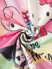 HELLO KITTY AND FRIENDS | SHEIN 女童字母卡通印花圓領短袖上衣與短褲休閒居家睡衣套裝 - 黃色 - 查看 8