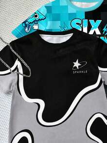 SHEIN Randomly Ships 1 Of 3 Colorblock Letter Block Print Short Sleeve Set, Casual Fashion Style - Multicolor - View 4