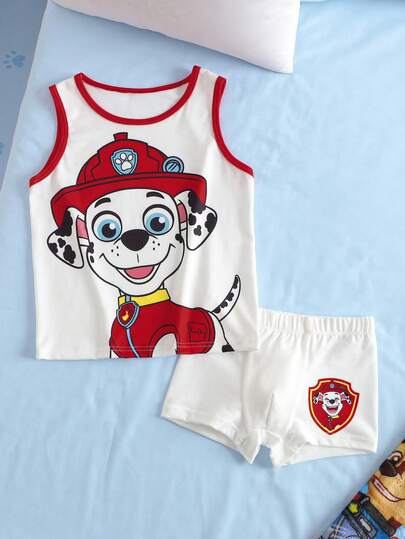 SHEIN | PAW Patrol Young Boy Cartoon Print Colorblock Crew Neck Tank Top And Shorts Loungewear Set