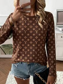 DrmWander Casual Women's All-Over Print Crew Neck Long Sleeve T-Shirt For Daily Wear - Multicolor - View 4