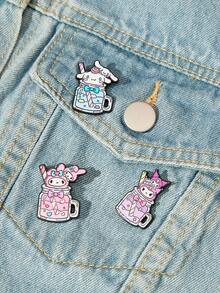 HELLO KITTY AND FRIENDS | SHEIN 3 Buah Bros Enamel Lembut Bergambar Kartun - MultiWarna - View 1