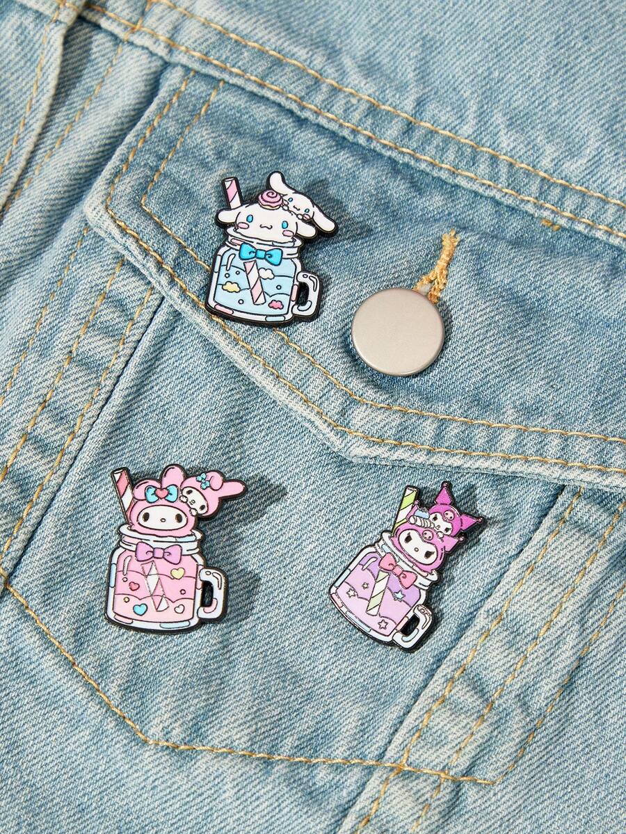 HELLO KITTY AND FRIENDS | SHEIN 3 Buah Bros Enamel Lembut Bergambar Kartun - MultiWarna - View 1