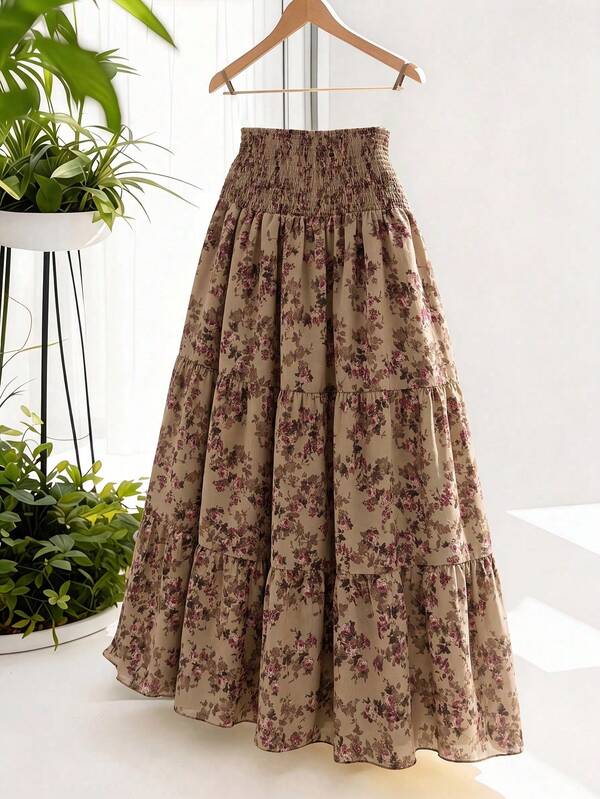 GlowEve CURVE Plus Size Women's New Elegant Casual Versatile Skirt, Cool Fabric With Fresh Print, Suitable For Outings, Vacation And Daily Wear, Spring/Summer