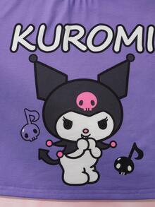 HELLO KITTY AND FRIENDS | SHEIN Set Kaos dan Celana Pendek Bergambar Kartun untuk Anak Perempuan Remaja - Purple - View 4