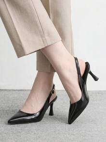 CUCCOO BIZCHIC Women's Commuter Model With Exposed Heel, Black Glossy Pointed Toe, Fashionable And Elegant Stiletto Shoes. - Black - View 5