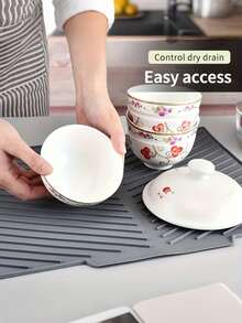 Tapete de secado de silicona con borde extra ancho - Alfombra de drenaje antideslizante para encimera de cocina para platos, cuencos, utensilios | Rejilla de secado flexible resistente a los olores - Gris - Ver 8