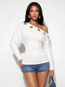 Normani Women's Sexy Street Style Asymmetric Neck Ruched Top - Black - View 8