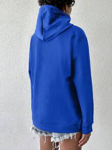 EURMUSE Women's Solid Color Drawstring Hoodie - Royal Blue - View 2
