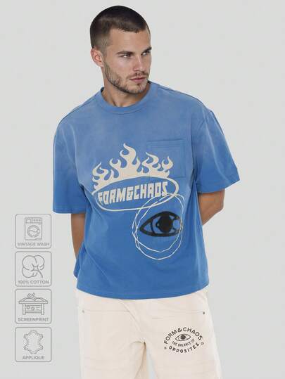 FORM&CHAOS Men's Summer Loose Fit Blue Vintage Washed T-Shirt