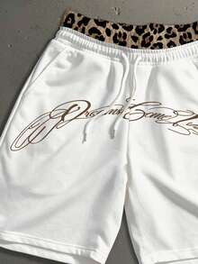 Manfinity Roghcode Men's Leopard Print Drawstring Double Layer Waist Letter Print Shorts - White - View 2