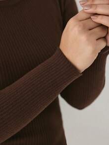 YARNWELL Women's Soft Crewneck Long Sleeve Sweater Stretchy Basic Knit Top, Everyday Essential For Daily - Brown - View 6