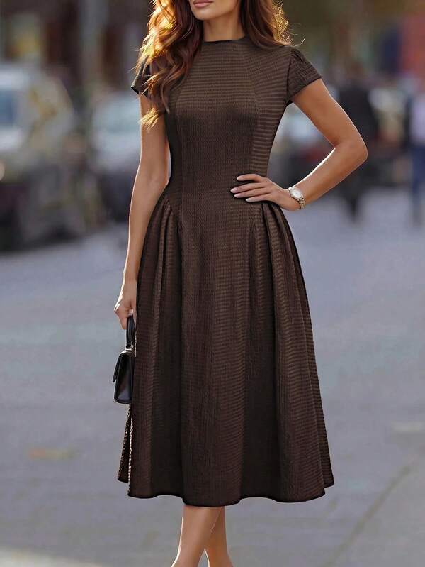 Editum Women's Solid Color Pleated Casual Party Long Knit Dress