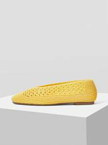 MOTF WOMEN LIGHT YELLOW HOLLOW OUT SQUARE TOE FLATS SPRING SHOES - Light yellow - View 7