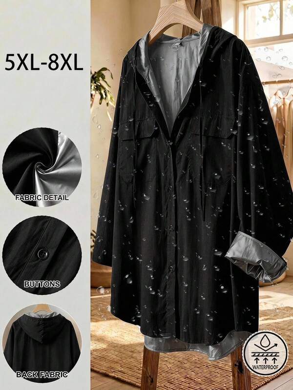 SHEIN CURVE+ Women's Plus Size Long Sleeve Drawstring Hooded Jacket Coat, Autumn