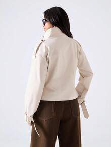 LYSMO Impermeabile da donna colore unito con colletto alto, alla moda, versatile per uso quotidiano e viaggi - Cachi - Visualizzare 2