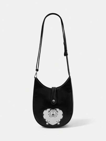 GARFIELD | SHEIN Bolso de hombro negro con estampado de gato