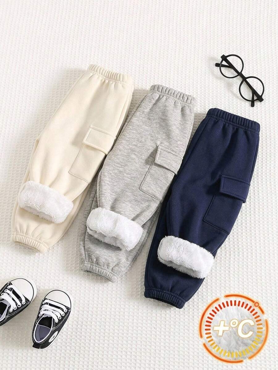 SHEIN 3pcs Kids Young Boy Buy 2 Get 1 Free Casual Daily Comfortable Embroidered Thermal Lined Thickened Sweatpants Multi-Color Set - Multicolor - View 1
