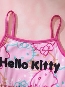 HELLO KITTY AND FRIENDS | SHEIN 女嬰卡通印花細肩帶洋裝 - 粉色 - 查看 3