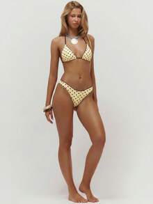 Musera Resort Contrast Polka Dot Triangle Bikini Only Summer Swim Beach Vacation Everyday Sexy Cute Travel Bambola - Beige - View 5