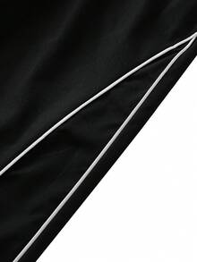 SHEIN 經典休閒長褲 春/秋款 雙層腰頭 簡約舒適運動衫布料 適合居家、街頭、運動，可百搭夾克與上衣，展現青春活力 - 黑色 - 查看 4