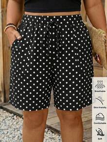 Comfylo Plus Size Women's Polka Dot Wide Leg Casual Loose Shorts Black Shorts Wide Leg Shorts Elastic Waist Shorts Black Skirt Shorts Casual Shorts Elastic Waist Shorts, Women's Autumn Clothing - Multicolor - View 1