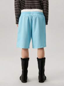 Vaulklash Celana Pendek Pria Kasual Dua Lapis dengan Motif Huruf - Baby Blue - View 3