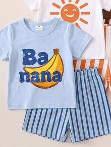Randomly Ships 3 Of 5,Letter Print Crew Neck Short Sleeve Top And Matching Print Shorts Outfit Set For Outdoor Activities,School Clothes - Multicolor - View 6